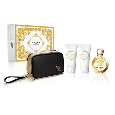 VERSACE EROS POUR FEMME 4PCS SET 34 EDT SPRAY, 34 OZ BODY LOTION, By VERSACE For WOMEN